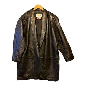 Vtg Tibor Size M Black Leather Open Front Jacket / Coat